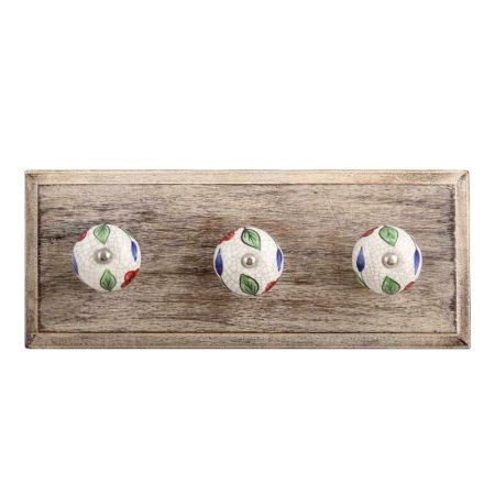 Multicolor Leaf Crackle Ceramic Wooden Hooks